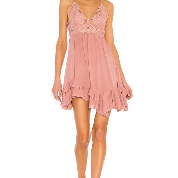 Adella Bralette Slip Dress Rose Small Lace Ruffles Mini NWT Free People - Picture 8 of 12